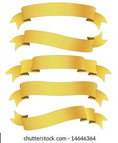 set of five curled golden ribbons, illustration