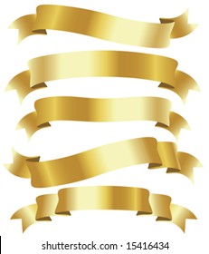 set of five curled golden ribbons, illustration