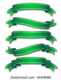conjunto de cinco cintas verdes onduladas con banda dorada