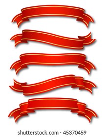 set of five curled red ribbons, illustration