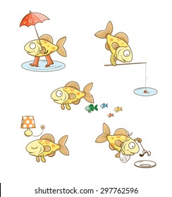 Set with five cute cartoon fishes.  Vector image.