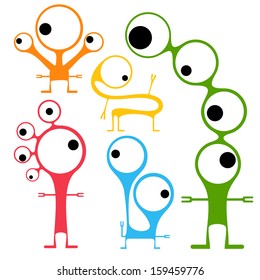 Set of five cute color monsters