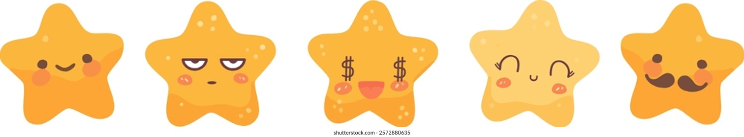 Set of five cute, hand-drawn style stars.  Perfect for branding, logos, website design, children's products, and more.  Available in vector format for easy scalability.