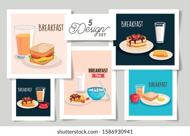 set five designs of breakfast menu vector illustration design