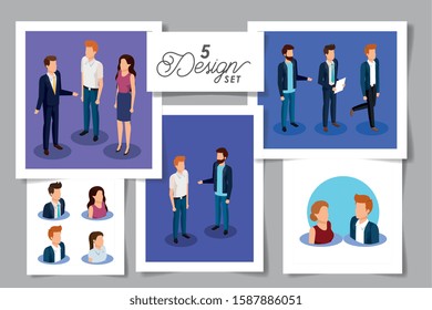 set five designs of business people vector illustration design