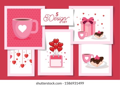 set five designs of love and decoration vector illustration design