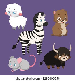 Set of five different animal species