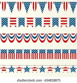 Set of five different flags with USA symbols