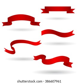 Set of five different realistic ribbons. Vector illustration, eps 10