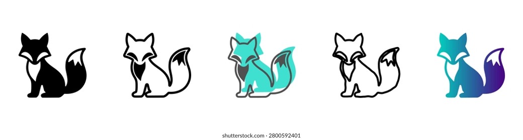 A set of five distinct fox illustrations, including silhouette, outline, and gradient styles, showcasing creative interpretations of the animal