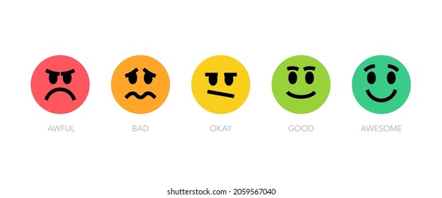 Set of five emoticons with funny expression of their satisfaction - colored version. Easy to use for your website or presentation.