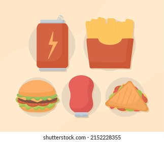 conjunto de cinco comidas rápidas