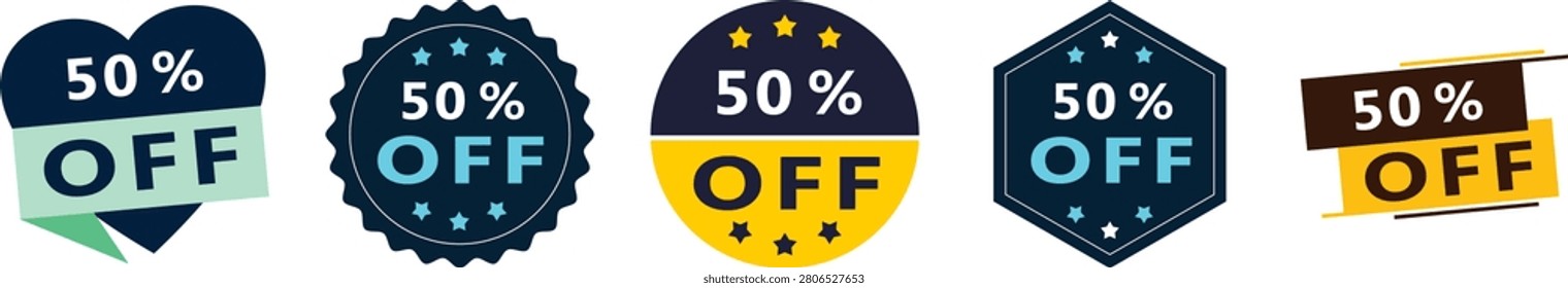 Set of five fifty percent off sale badges