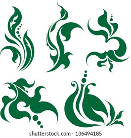 Set of five floral branches. Vector illustration.