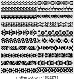 Set of five floral and geometric seamless colored borders (part of collection)