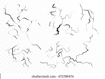 Set of five fractures cracks and clefs isolated in alpha transperant background