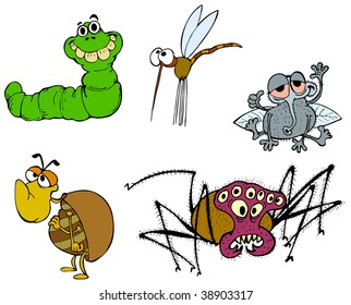 Set of five funny bugs