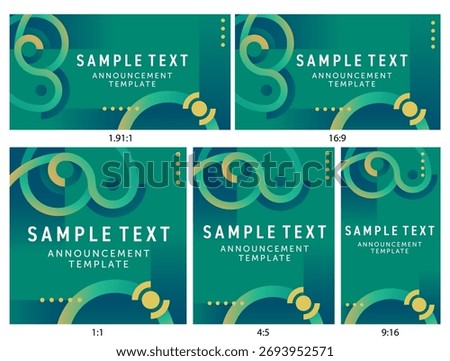 Set of five geometric abstract web banner templates in different aspect ratios - 1.91-1, 16-9, 1-1, 4-5, and 9-16. Modern gradient design for announcements, ads, and social media posts