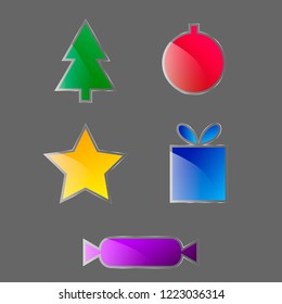 Set of five glass stickers. The theme of Christmas and New Year