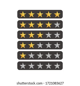Set of five gold star rating symbols icon vector	