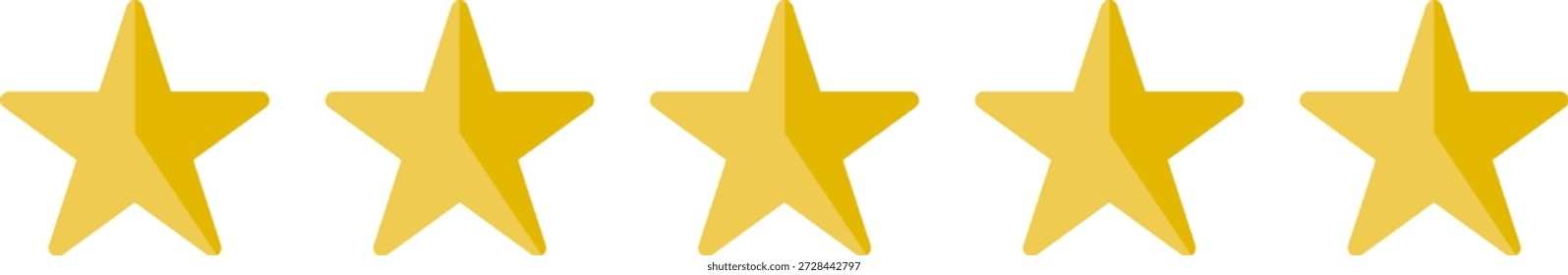 Conjunto de cinco iconos de calificación de estrellas de oro para la revisión de Producto Cliente y clasificación de satisfacción