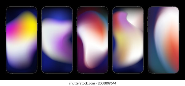 Set of Five Gradient Liquid Background for Stories in Social Media. Realistic Background on Smartphone. Vector illustration