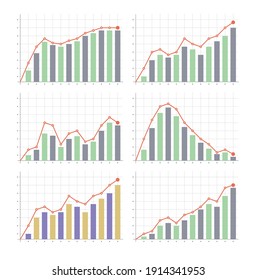 Set Of Five Graph Combo Column On White Background