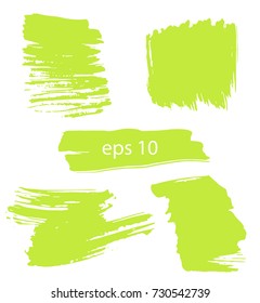 Set with five green watercolor stains isolated on white background, vector illustration