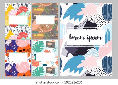 Set of five greeting cards with various abstract backgrounds. Every card is isolated