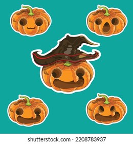 Set of five Halloween holiday pumpkin. Boo!! Happy Halloween. Trick or treat