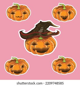 Set of five Halloween holiday pumpkin. vooo!! Happy Halloween. Trick or treat