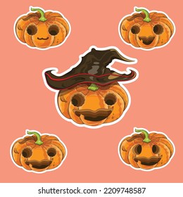 Set of five Halloween holiday pumpkin. vooo!! Happy Halloween. Trick or treat
