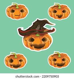 Set of five Halloween holiday pumpkin. vooo!! Happy Halloween. Trick or treat