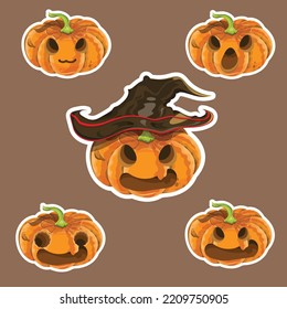 Set of five Halloween holiday pumpkin. vooo!! Happy Halloween. Trick or treat
