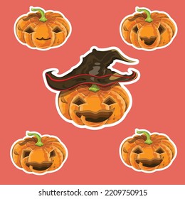 Juego de cinco calabazas de feriado de Halloween. ¡¡vooo!! Feliz Halloween. Truco o tratamiento