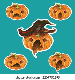 Set of five Halloween holiday pumpkin. vooo!! Happy Halloween. Trick or treat