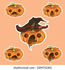 Set of five Halloween holiday pumpkin. vooo!! Happy Halloween. Trick or treat