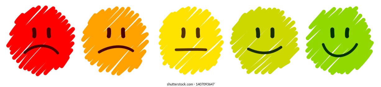 Set Of Five Handdrawn Faces Feedback Mood Color