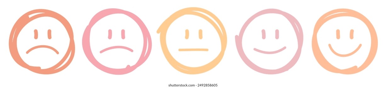 Set Of Five Handdrawn Outline Faces Different Moods Make Up Colors