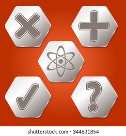 Set of five hexagons with different symbols