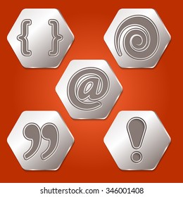 Set of five hexagons with different symbols