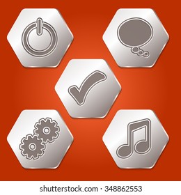 Set of five hexagons with different symbols