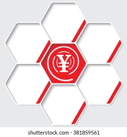 Set of five hexagons for your text and a yen symbol