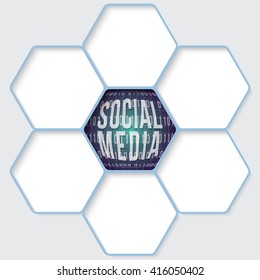 Set of five hexagons for your text and a social media icon