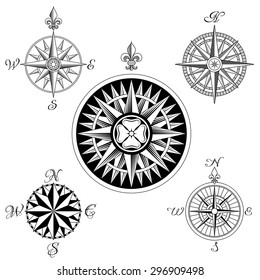 A set of five high detail antique windroses.