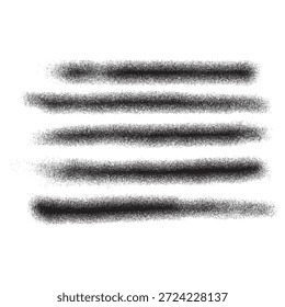 A set of five horizontal, textured spray paint lines in black, isolated on a white background, offering a raw and edgy artistic element.