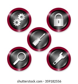 Set of five icons with different tools