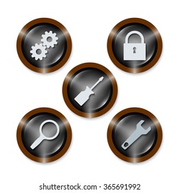 Set of five icons with different tools