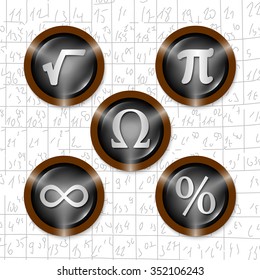 Set of five icons with symbols of math