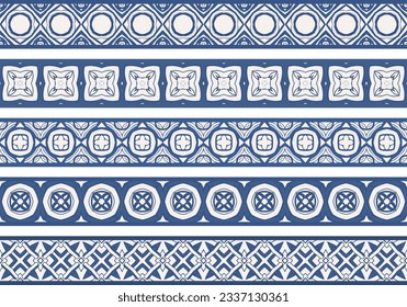 Conjunto de cinco bordes decorativos ilustrados de elementos abstractos en blanco y tonos azules